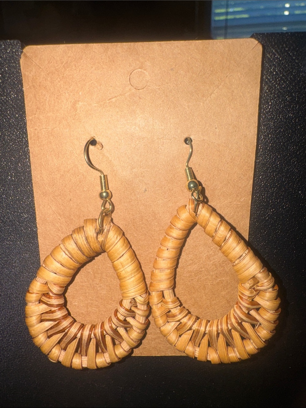 Woven Teardrop Tan Dangle Earrings - Women Jewelry